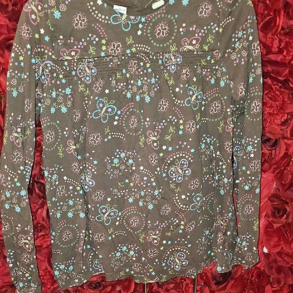 OshKosh B'gosh Girls Brown Flowy Cotton Top Size 12